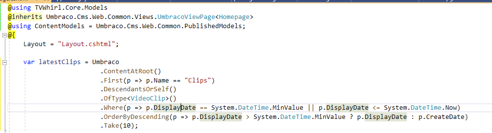 Homepage view before snippet (from Umbraco v9)