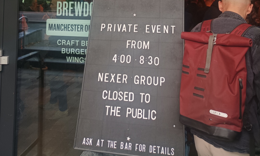 Board outside Brewdog bar indicating a private afterparty for Camp Digital 2023.