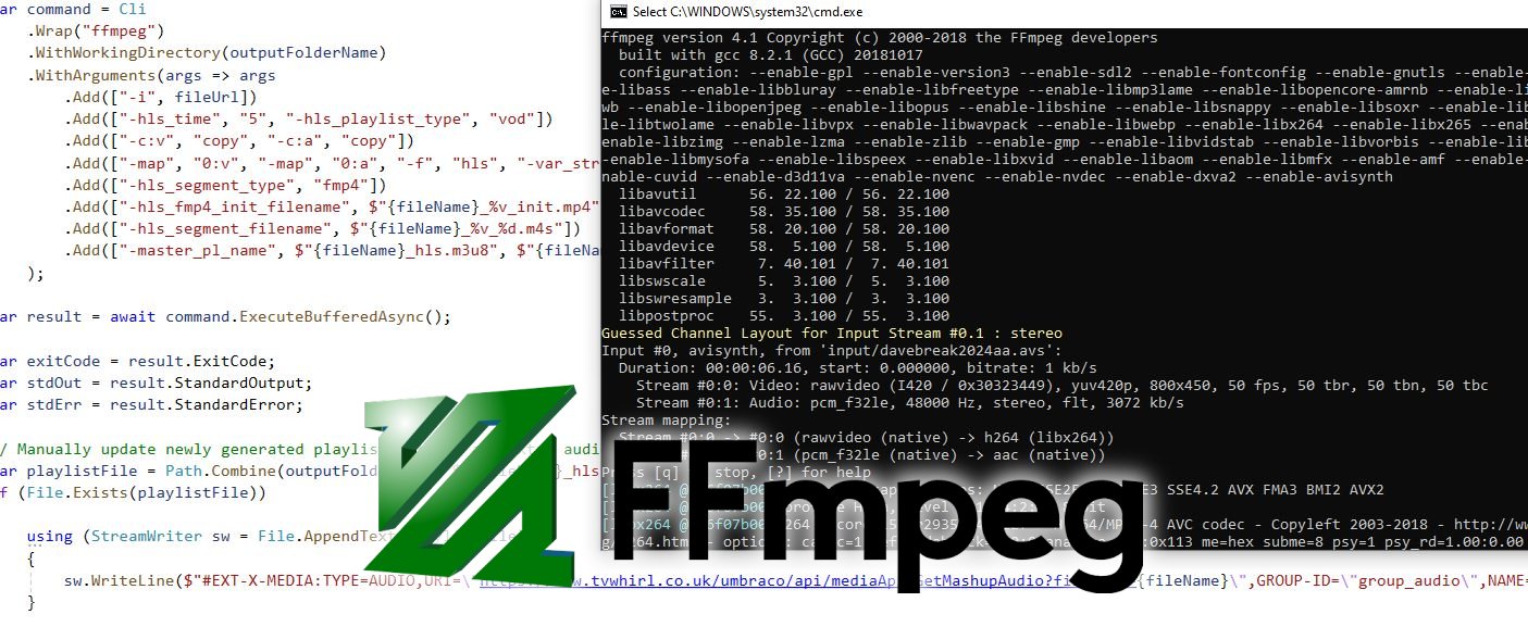 Screenshot of some code and ffmpeg