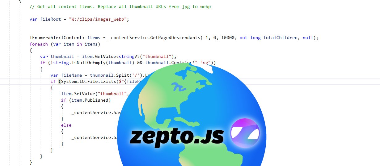 Sustainability Blog Banner featuring a globe and Zepto.JS logo